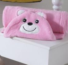 Manta com Capuz Baby Urso Rosa Toque Macio Cobertor Antilérgico 75x100cm - Jolitex