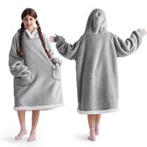 Manta com Capuz Bedsure Sherpa para Adultos e Crianças - Cinza