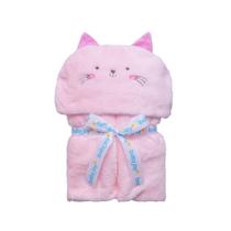 Manta com Capuz Microfibra Gata Rosa Baby Joy - BabyJoy