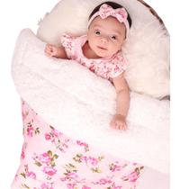 Manta com Sherpa Dupla Face para Bebê Floral Rosa 01 Peça