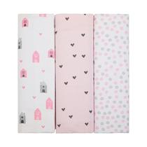 Manta Cueiro Flanelado Papi 80x50cm Bebê Menina - Kit 3 Unidades Cor:Casinha