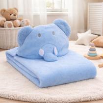 Manta de bebê Bichinhos Com Capuz Elefante Macia Flannel Azul Jolitex Manta de bebê Bichinhos Com Capuz Elefante Macia Flannel Azul Jolitex