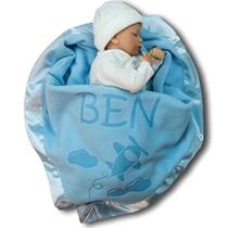 Manta de bebê de avião personalizada - Nome do Menino - Azul ou Rosa (1 Text LIne)