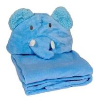 Manta De Bebê Microfibra Com Capuz De Bichinho Elefante Azul Manta De Bebê Microfibra Com Capuz De Bichinho Elefante Azul