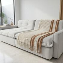 Manta de Croche para Sofá Grande Retrátil 2,70x2,50 de Algodão Capa de Sofa e Cama de Casal King Cor:Terracota