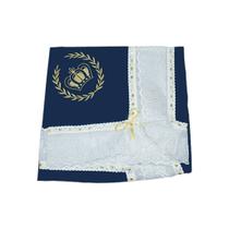 Manta de Piquet com Lasie 100% Algodão - Realeza Marinho com Caqui