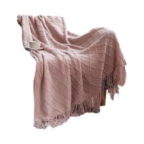 Manta De Tricô Grossa Oversized Cáqui Com Borlas, Luxo Vintage Estilo Fazenda, Cobertura Para Cama E