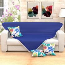 Manta Decorativa Azul Liso de Sofá 1,50m x 1,50m + 3 Almofadas Decorativas 45cm x 45cm com refil - Moda Casa Enxovais