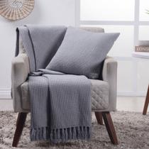 Manta Decorativa Para Sofá Boho Favo de Mel Cinza