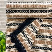 Manta Diamante Super King 100% Algodão 260X250 Listra Bege com Franja Preta Manta Diamante Super King 100% Algodão 260X250 Listra Bege com Franja Preta