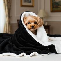 Manta Dupla Face Pet: Sherpa Quente + Soft Conforto - Preto
