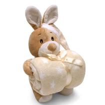 Manta e Bichinho Pelúcia Buettner Baby Microfibra Rabbit com Touca Bege