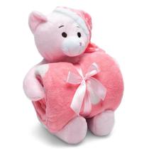Manta e Bichinho Pelúcia Buettner Baby Microfibra Teddy com Touca Rosa