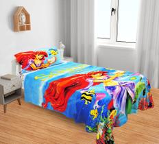 Manta E Fronha Pequena Sereia Cobertor Fleece Solteiro 2pç MS-PS1