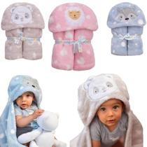 Manta Estampada com Capuz Bordado enxoval de bebê - babyjoy