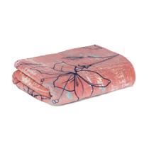 Manta Flannel Sutile Rosa Floral Casal Toque Macio Jolitex
