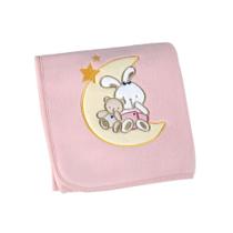 Manta Fleece Para Bebê Lepper Bordada Mini Urso 82x82cm Rosa