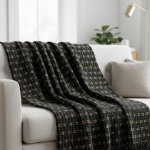 Manta Grande para Sofá Cama 2 e 3 Lugares 2,50x1,80cm Capa de Sofa Gigante 100% Algodão na Promoção Cor:Preto/Caramelo