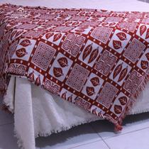 Manta Indiana Para Sofá e Cama com Franjas 2,70m x 1,60m Cor:VERMELHA C/ BRANCO