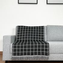 Manta Jacquard Misto com Franja 1,40 x 1,60 Grid Preto