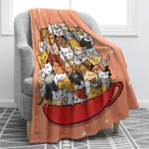 Manta Jekeno Teacup Cats Laranja 100% Microfibra 130x150cm Manta Jekeno Teacup Cats Laranja 100% Microfibra 130x150cm