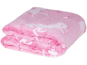 Manta Jolitex Solteiro Soft Unicórnio Brilha no Escuro Rosa