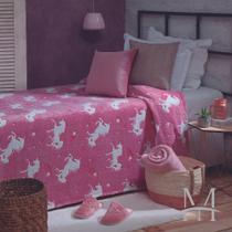 Manta Jolitex Solteiro Soft Unicórnio Brilha no Escuro Rosa