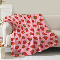 Manta NukunSKF com tema de frutas de morango rosa 150x125cm