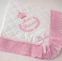 Manta para Bebê Menina Rosa Minha Princesa Bordada - Manta em Laise 100 Algodão Batizado Saida