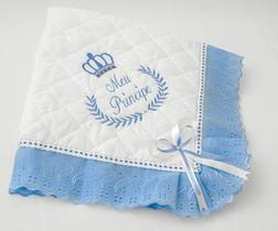 Manta para Bebê Menino Azul Bebê Meu Principe - Manta Laise Bordada 100 Algodão Saida Maternidade