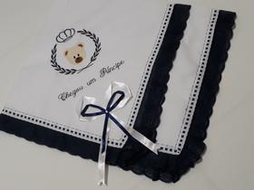 Manta para Bebê Menino Ursinho Principe Azul Marinho - Manta Verão para Bebê Bordada