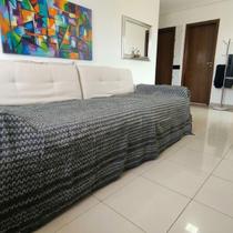Manta para Sofá Decorativa Croche Grande de Casal 100% Algodão 2,70x2,50 Cor:Areia