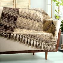 Manta Para Sofá Decorativa Indiana Bege Marrom Confortável 1,80m - Tmdecor