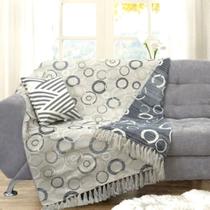 Manta Para Sofá Dupla Face Jacquard Asteca Preto/Bege - 135x150cm Manta Para Sofá Dupla Face Jacquard Asteca Preto/Bege - 135x150cm