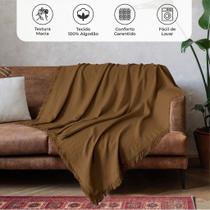 Manta Para Sofa e Cama Decorativa 1,50m x 1,20m Viena Lisa 100% Algodão Caramelo
