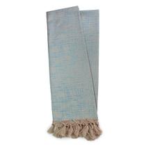 Manta para Sofá em Tecido Jacquard Falso Liso Azul e Dourado