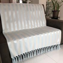 Manta Para Sofá em Tecido Jacquard Listrado Azul Claro com Bege 190x140cm