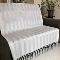 Manta Para Sofá em Tecido Jacquard Listrado Branco 190x140cm
