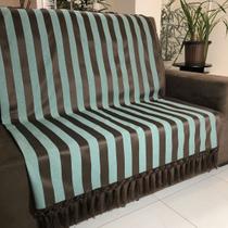 Manta Para Sofá em Tecido Jacquard Listrado Verde com Marrom 190x140cm