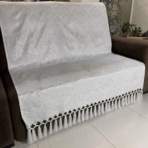 Manta Para Sofá em Tecido Jacquard Luxo Adamascado Branco e Prata 190x140cm