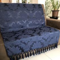 Manta Para Sofá em Tecido Jacquard Medalhão Azul Marinho 190x140cm