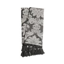 Manta para sofá em Tecido Jacquard Preto e Cru Medalhão Tradicional