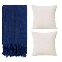 Manta Para Sofá Gigante Decorativa Azul Escuro 240x180 Modelo:Kit Manta + Capa Linho Manta Para Sofá Gigante Decorativa Azul Escuro 240x180 Modelo:Kit Manta + Capa Linho