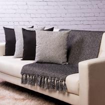 Manta para sofá Jaccard com franjas 1,40x1,80 + 4 capas grafite - decorame