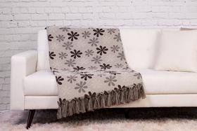 Manta para sofá Jaccard com franjas 1,40x1,80 - Flores Marrom