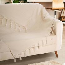 Manta Para Sofá Off White Cru Decorativa Confort Com Franja 1,80m