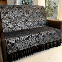 Manta Para Sofá Tecido Jacquard Luxo Arabesco Preto e Prata190x140cm