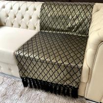 Manta Para Sofá Tecido Jacquard Luxo Geométrico Preto e Dourado 190x140cm