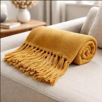 Manta Para Sofá Xaçe Decorativa Escama Mostarda 100 Algodão 1,80x1,20cm Manta Para Sofá Xaçe Decorativa Escama Mostarda 100 Algodão 1,80x1,20cm