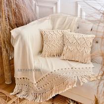 Manta para Sofá Xale Decorativa Macramê Cru Chique